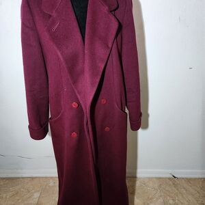 Vintage Alorna Wool Elegant Burgundy Trench Coat Large